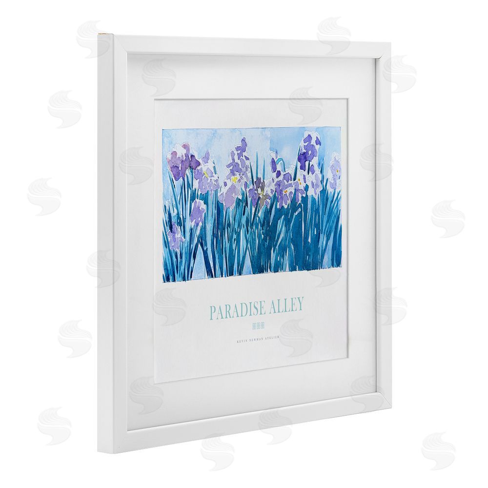 Jadei Graphics Paradise Alley Purple Irises White Framed Print Under Glass Wall Art