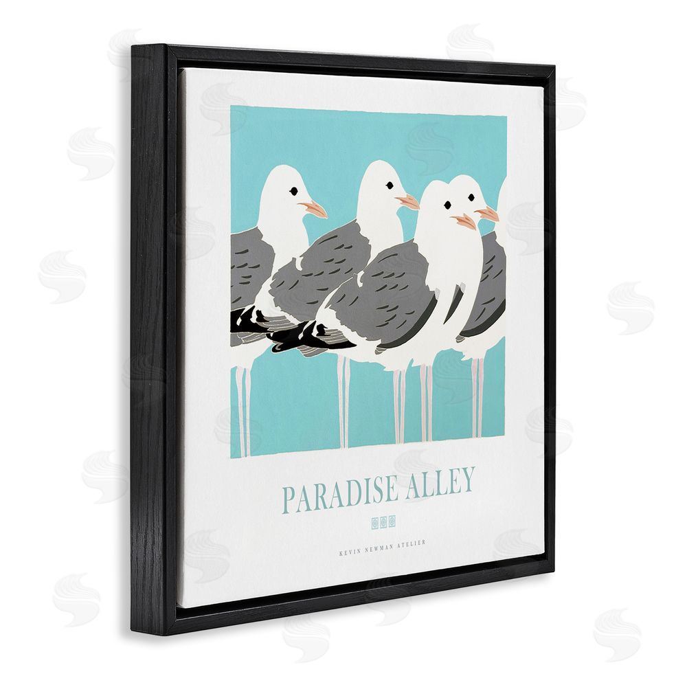 Jadei Graphics Paradise Alley Seagull Gathering Black Floating Frame Canvas Wall Art Print