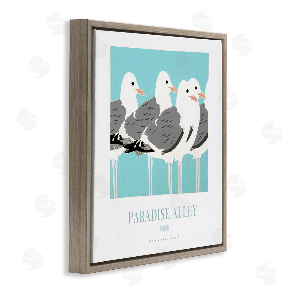 Jadei Graphics Paradise Alley Seagull Gathering Brown Floating Frame Canvas Wall Art Print