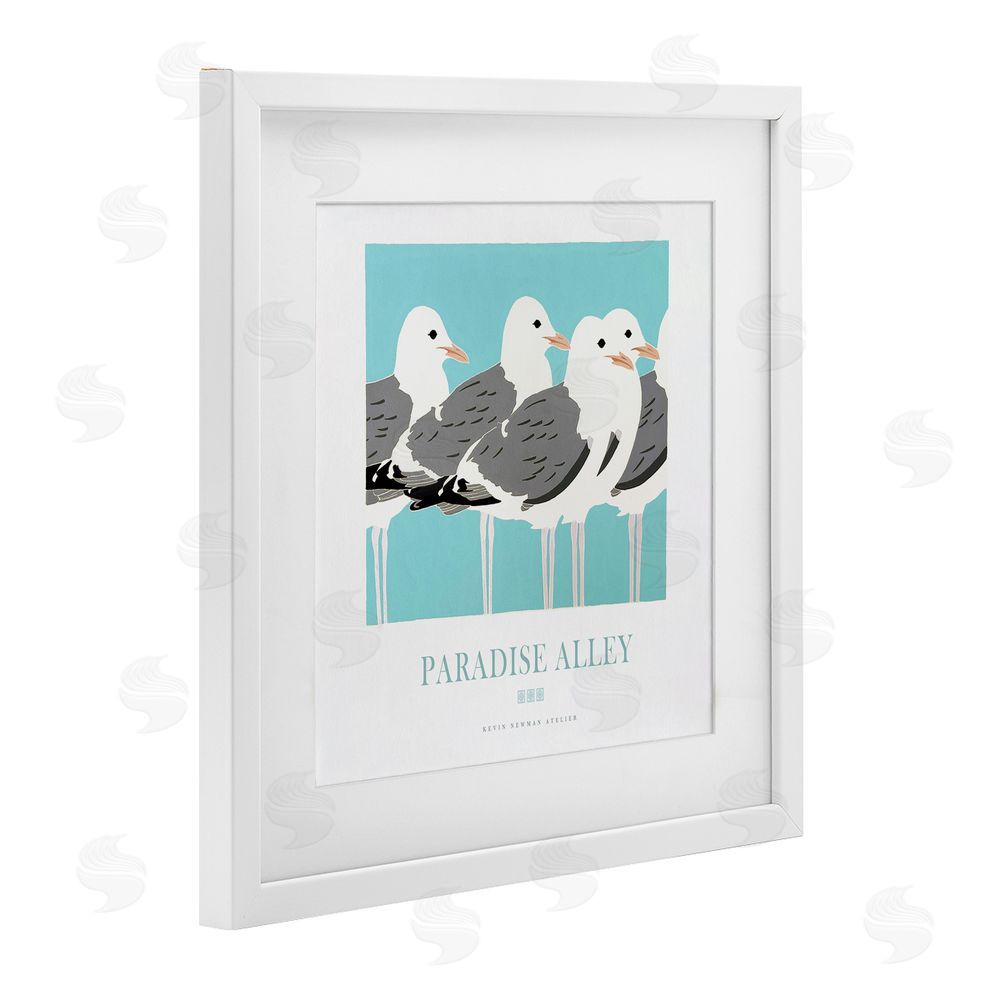 Jadei Graphics Paradise Alley Seagull Gathering White Framed Print Under Glass Wall Art