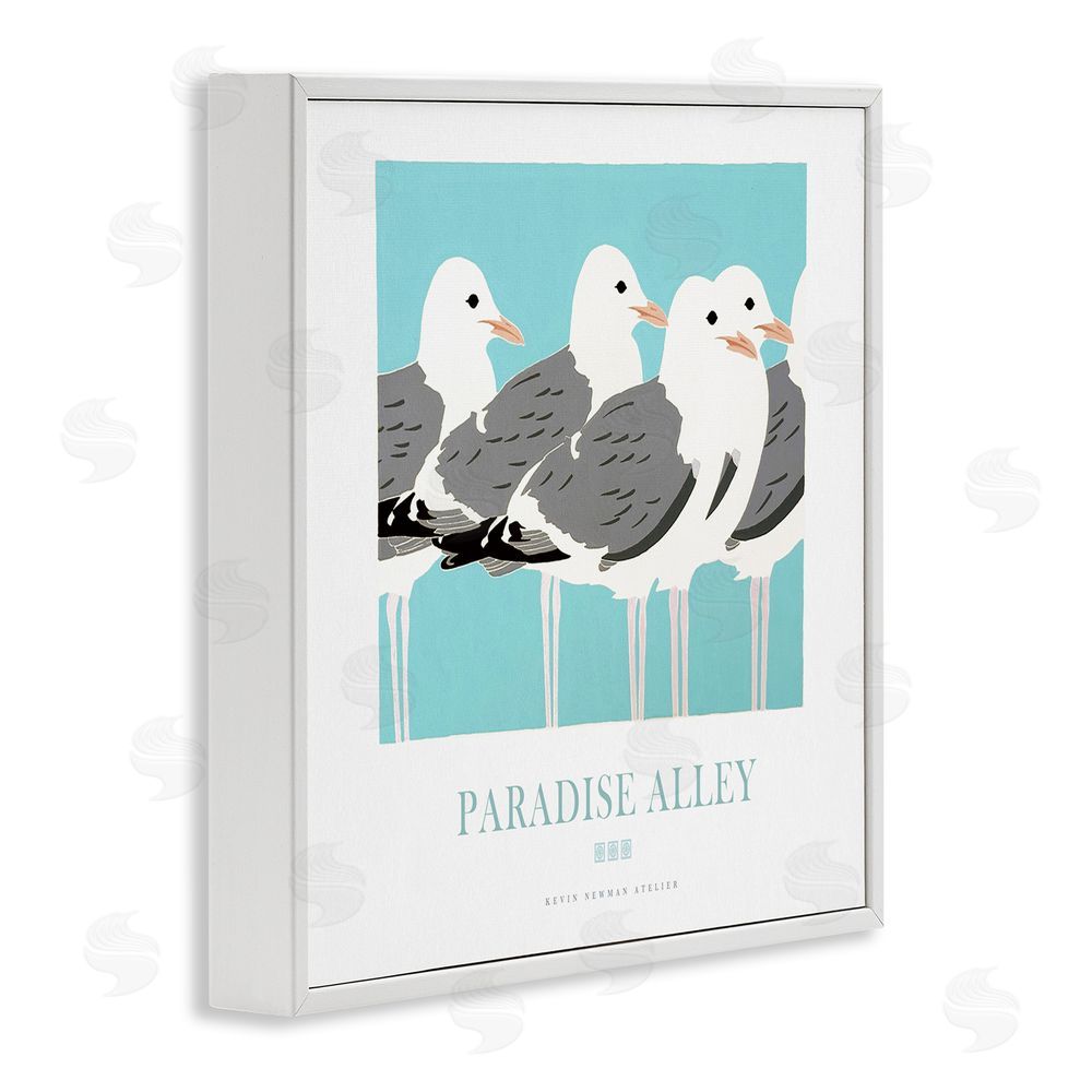 Jadei Graphics Paradise Alley Seagull Gathering White Framed Giclee Wall Art Print