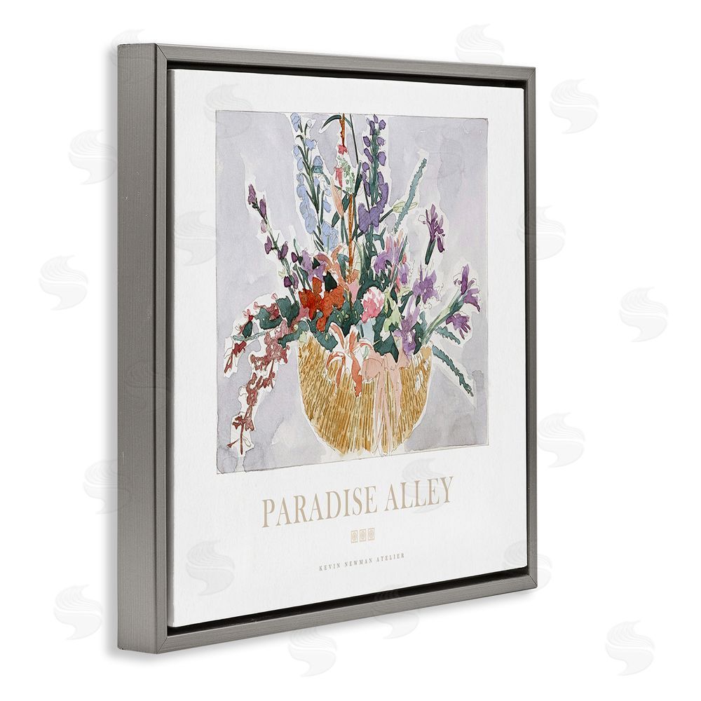 Jadei Graphics Paradise Alley Basket of Flowers Gray Floating Frame Canvas Wall Art Print