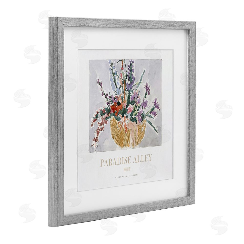 Jadei Graphics Paradise Alley Basket of Flowers Gray Framed Print Under Glass Wall Art