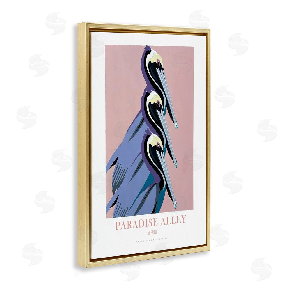 Jadei Graphics Paradise Alley Pelican Trio Gold Floating Frame Canvas Wall Art Print