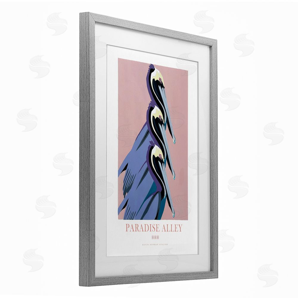 Jadei Graphics Paradise Alley Pelican Trio Gray Framed Print Under Glass Wall Art