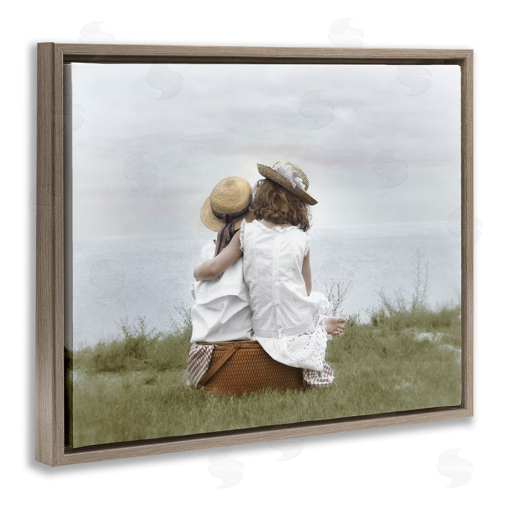 Kendra Dew Friends By The Ocean Brown Floating Frame Canvas Wall Art Print