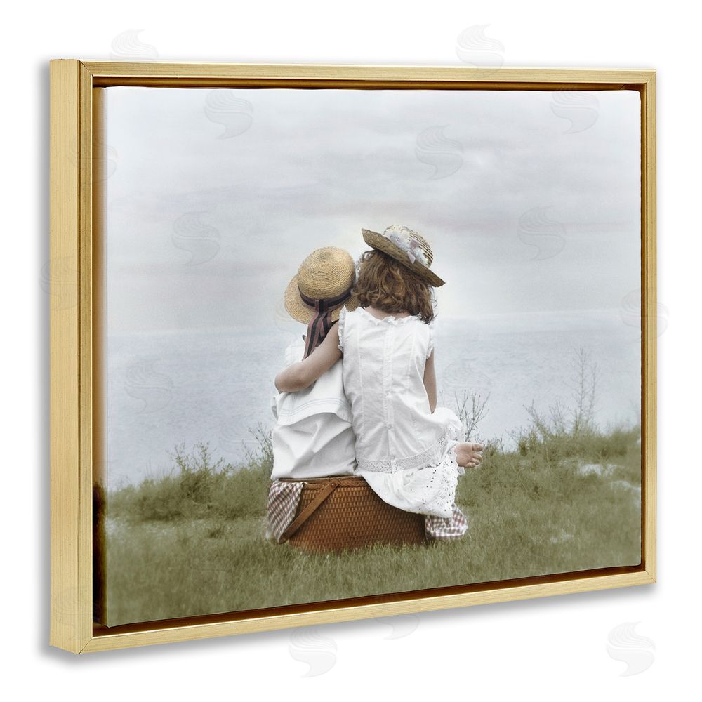 Kendra Dew Friends By The Ocean Gold Floating Frame Canvas Wall Art Print