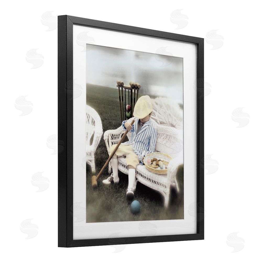 Kendra Dew Child with Croquet Mallet Black Framed Print Under Glass Wall Art