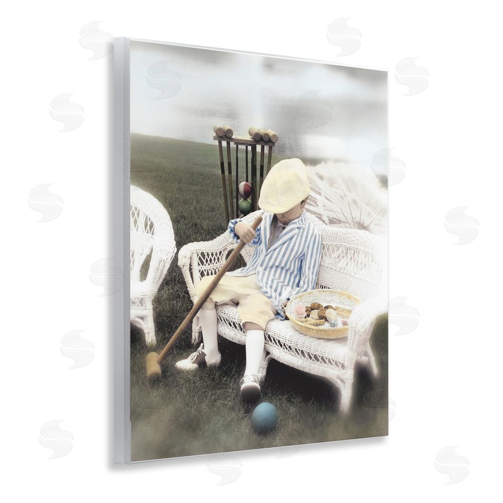 Kendra Dew Child with Croquet Mallet Wooden Wall Plaque Art Print
