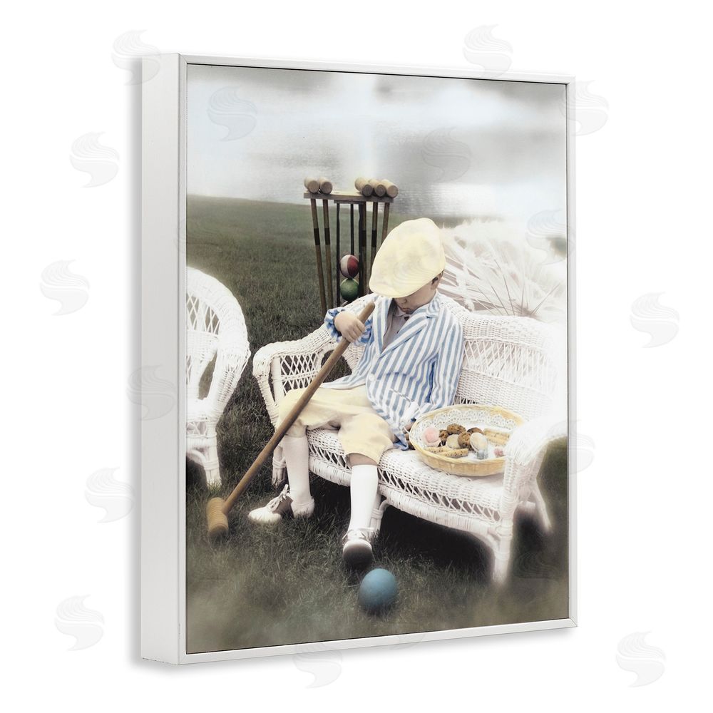 Kendra Dew Child with Croquet Mallet White Framed Giclee Wall Art Print