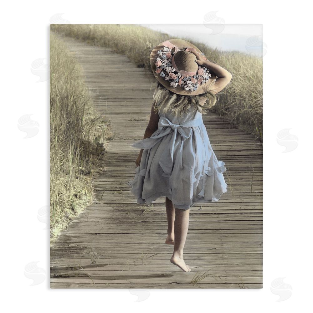 Kendra Dew Girl With Sun Hat Walking Stretched Canvas Wall Art Print