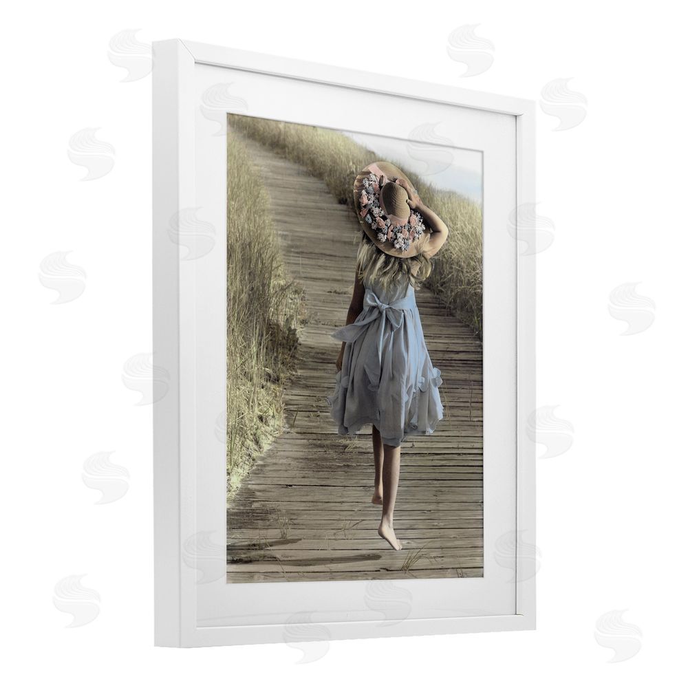 Kendra Dew Girl With Sun Hat Walking White Framed Print Under Glass Wall Art