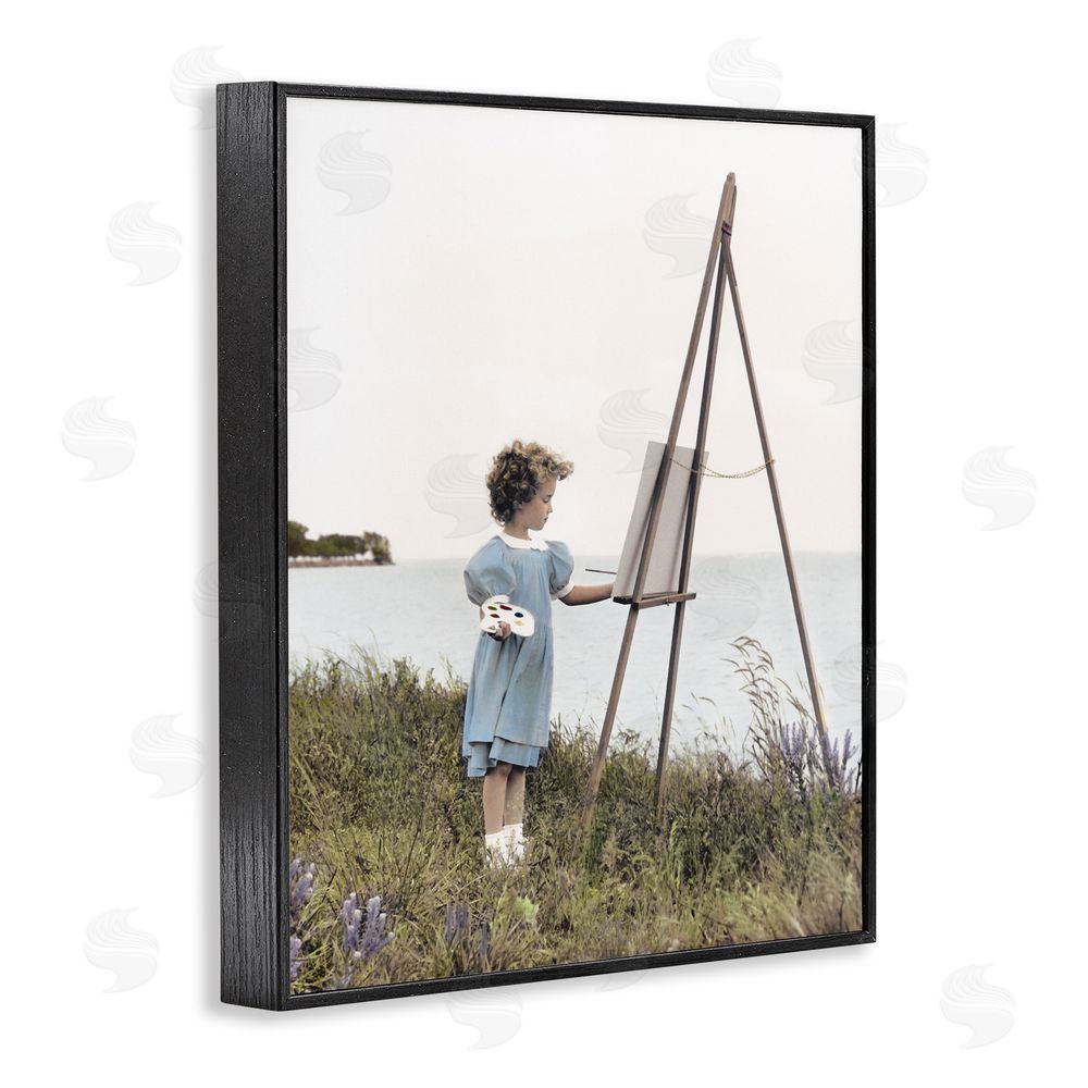 Kendra Dew Child Painting on Easel Black Framed Giclee Wall Art Print