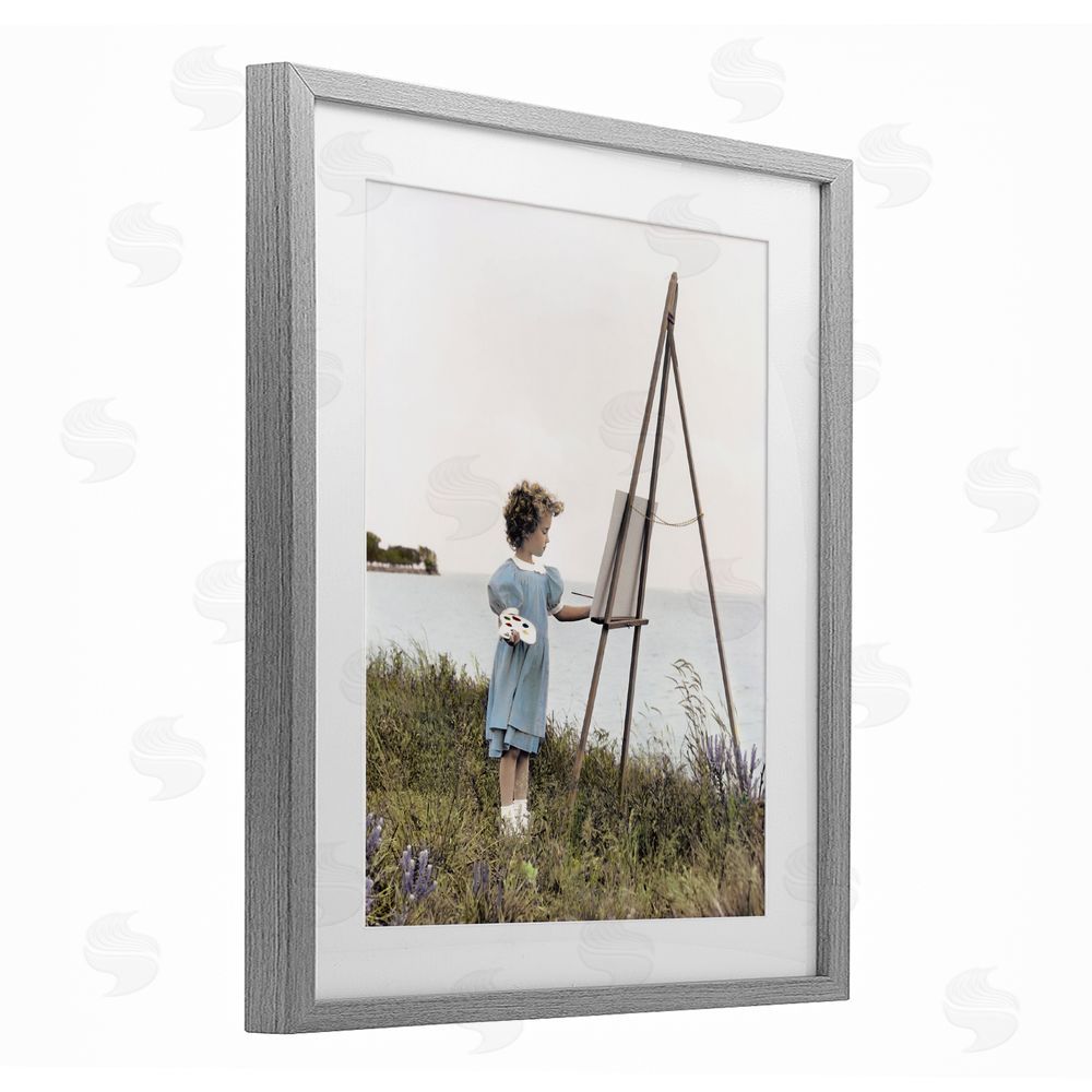 Kendra Dew Child Painting on Easel Gray Framed Print Under Glass Wall Art