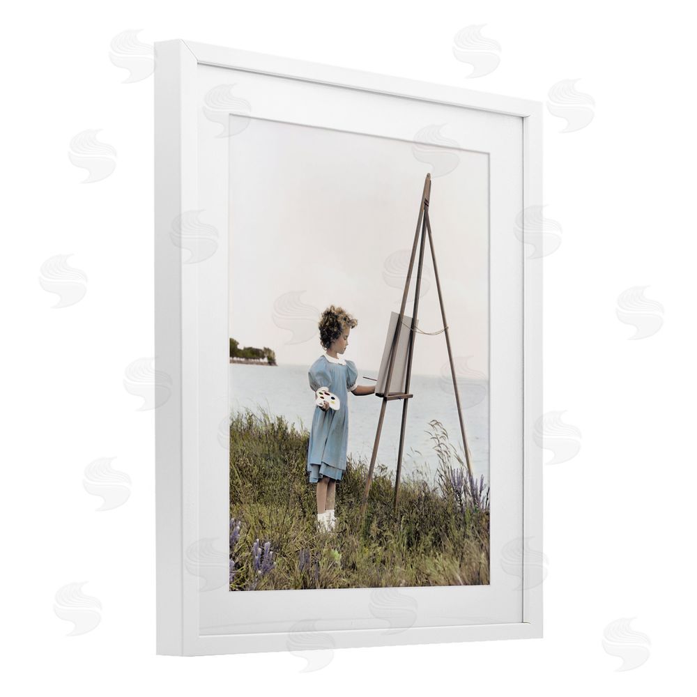 Kendra Dew Child Painting on Easel White Framed Print Under Glass Wall Art