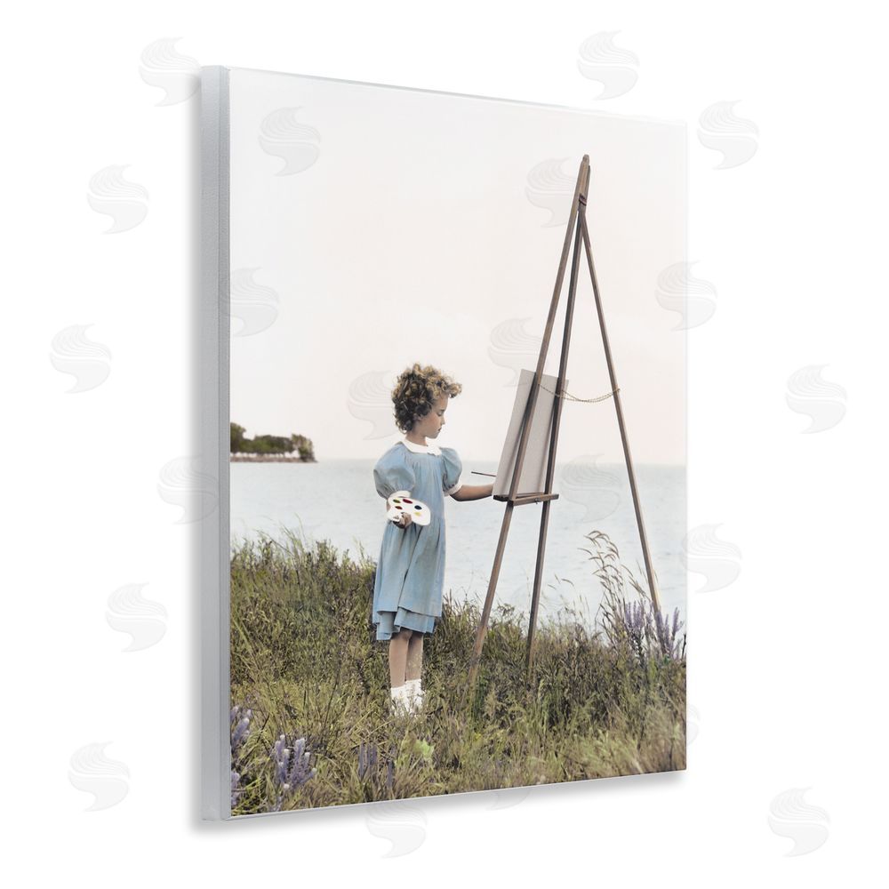 Kendra Dew Child Painting on Easel Wooden Wall Plaque Art Print