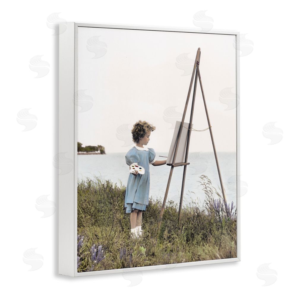 Kendra Dew Child Painting on Easel White Framed Giclee Wall Art Print
