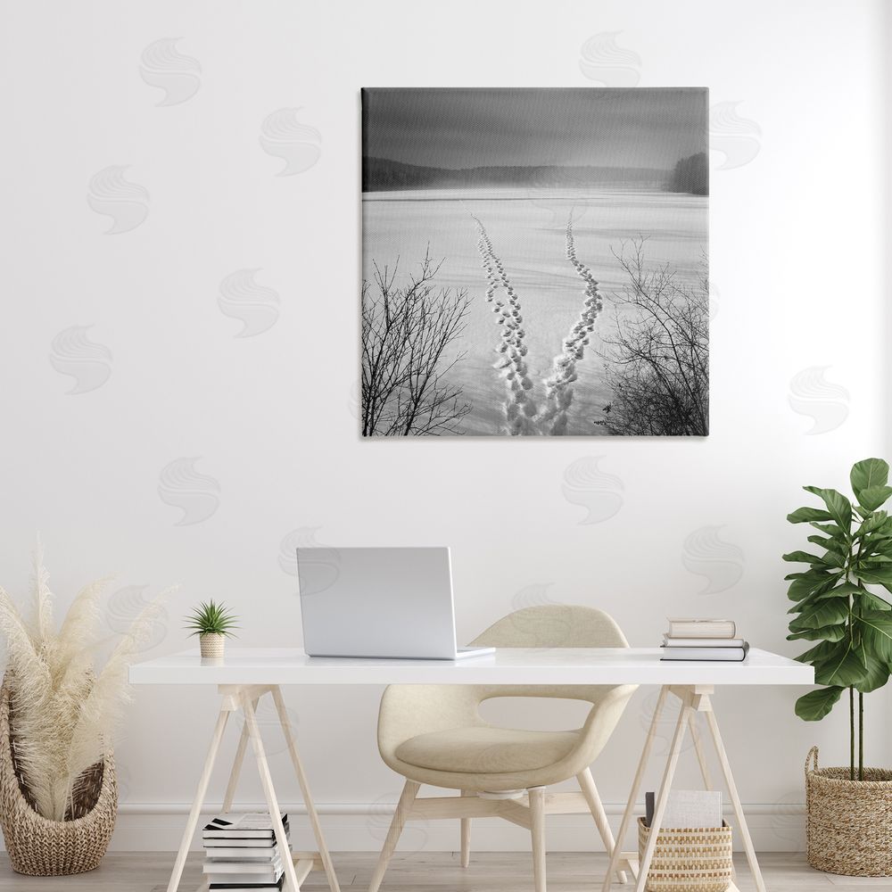 Chip Forelli Snowstep Tracks Across Frozen Lakes Stretched Canvas on Wall