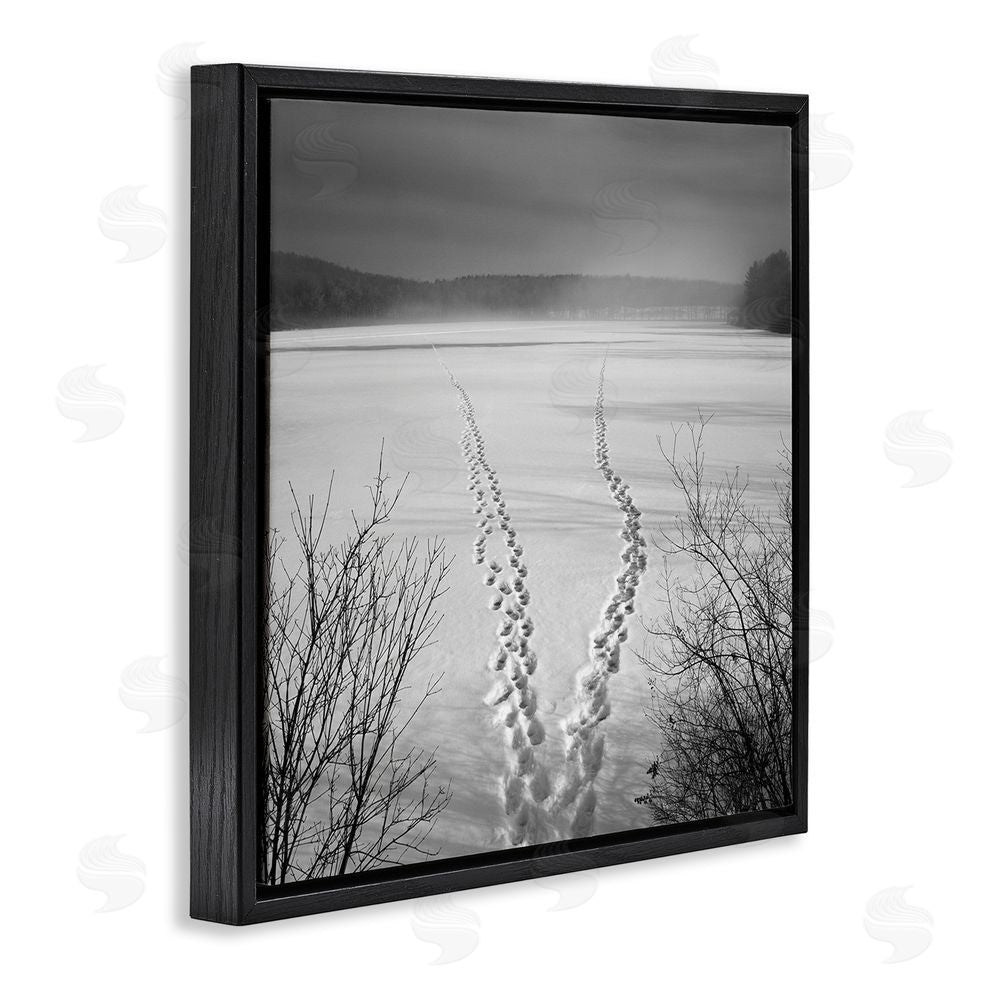 Chip Forelli Snowstep Tracks Across Frozen Lakes Black Floating Framed Canvas Wall Art Print