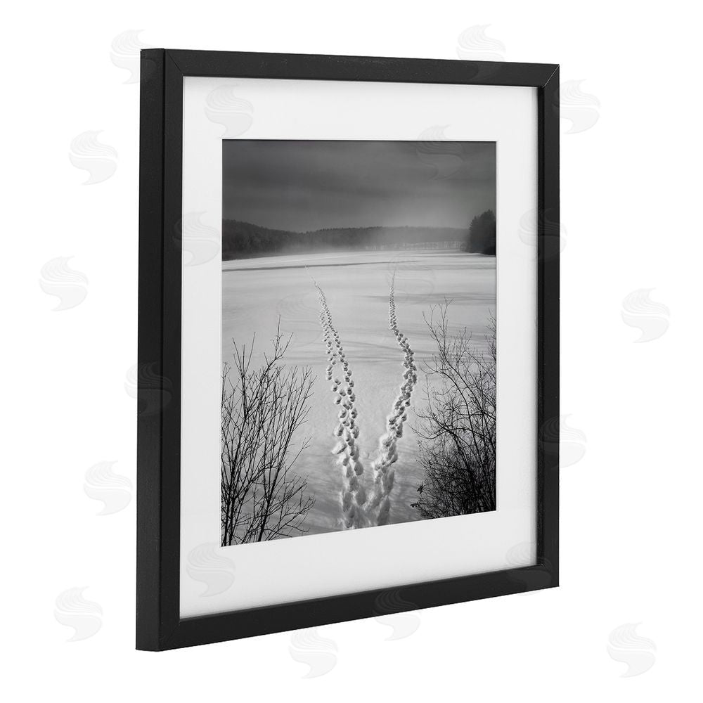 Chip Forelli Snowstep Tracks Across Frozen Lakes Black Framed Print Under Glass with White Mat Wall Art