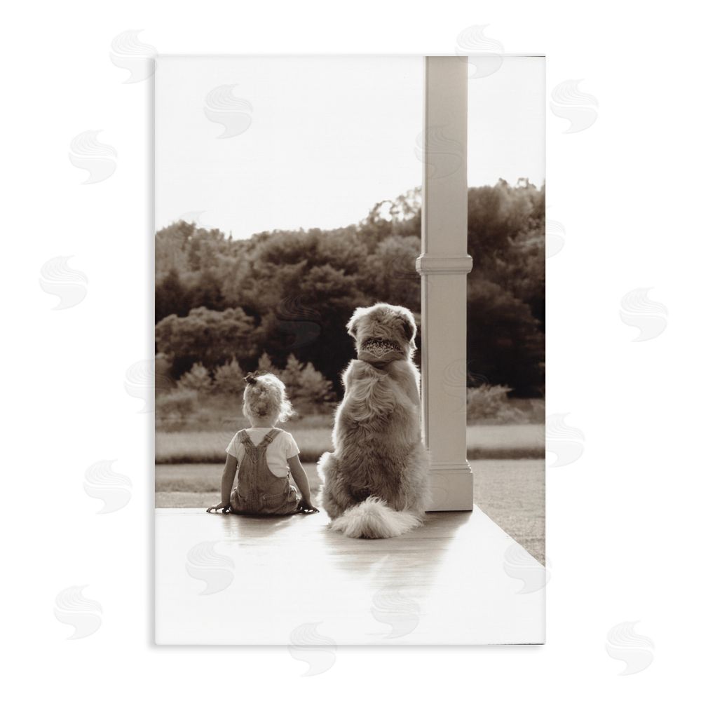 Kendra Dew Child And Dog Friendship Stretched Canvas Wall Art