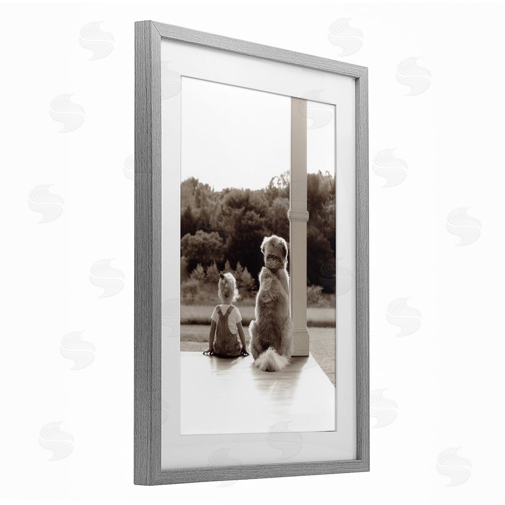 Kendra Dew Child And Dog Friendship Gray Framed Print Under Glass Wall Art