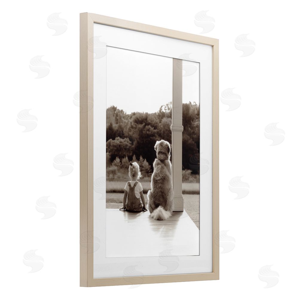 Kendra Dew Child And Dog Friendship Brown Framed Print Under Glass Wall Art