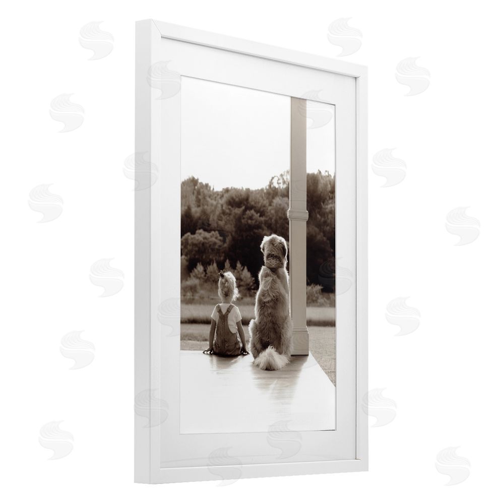 Kendra Dew Child And Dog Friendship White Framed Print Under Glass Wall Art