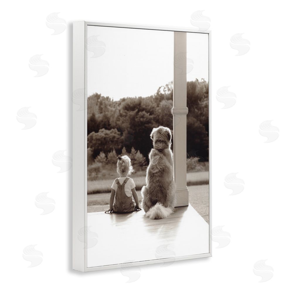 Kendra Dew Child And Dog Friendship White Framed Giclee Wall Art Print