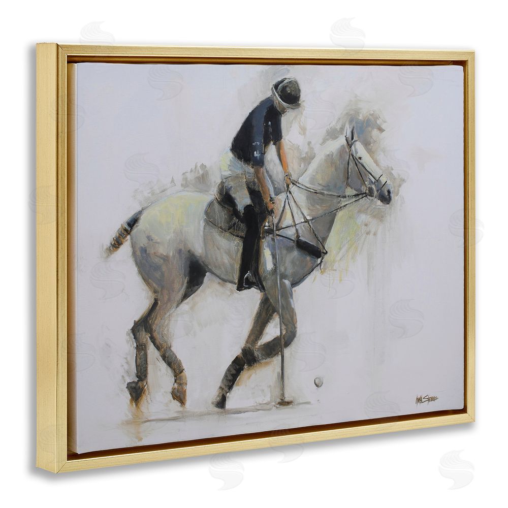 Jadei Graphics Polo Rider in Motion Gold Floating Frame Canvas Wall Art Print