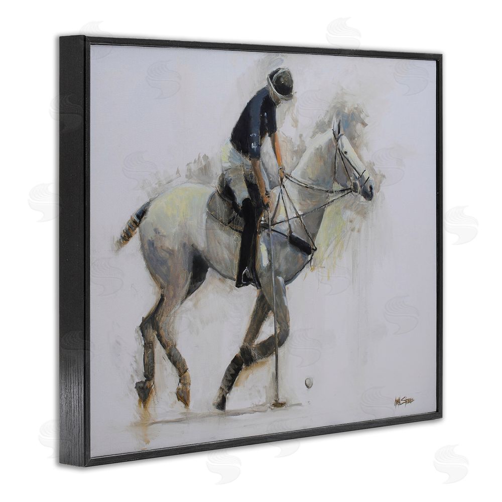 Jadei Graphics Polo Rider in Motion Black Framed Giclee Wall Art Print