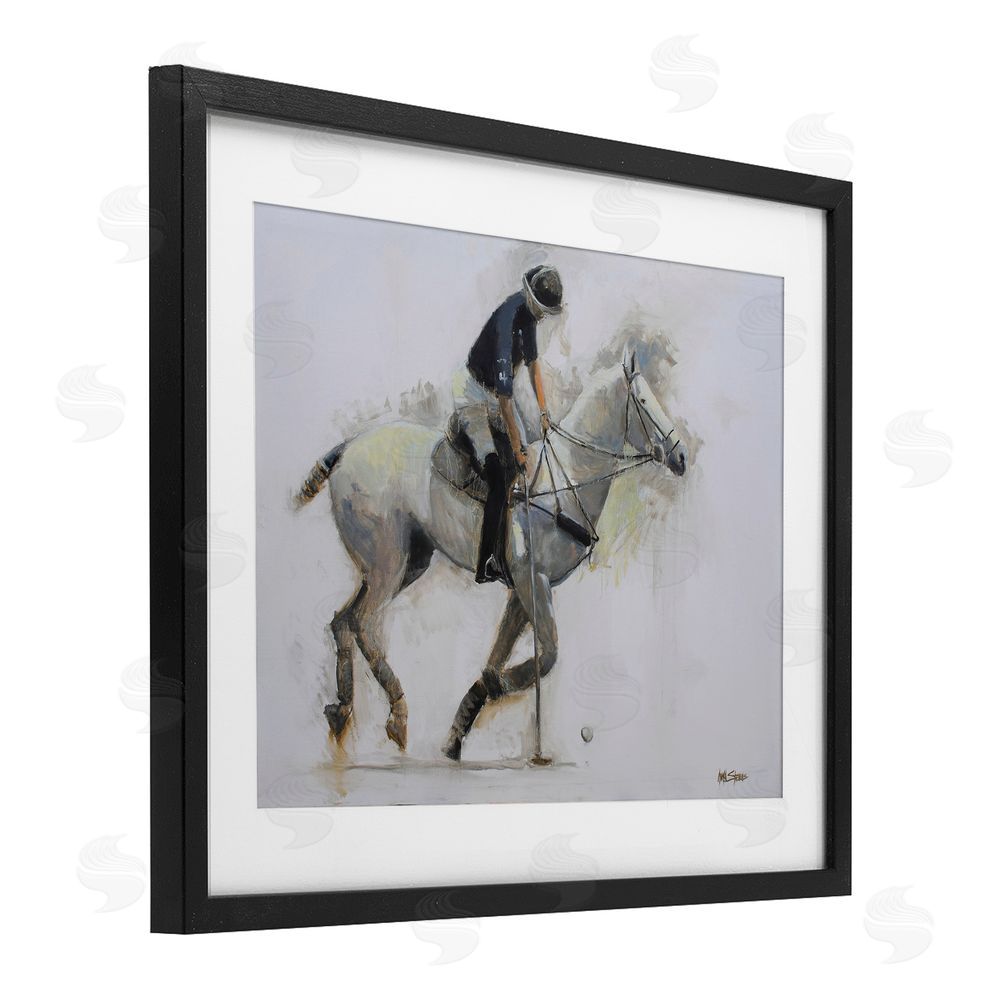 Jadei Graphics Polo Rider in Motion Black Framed Print Under Glass Wall Art