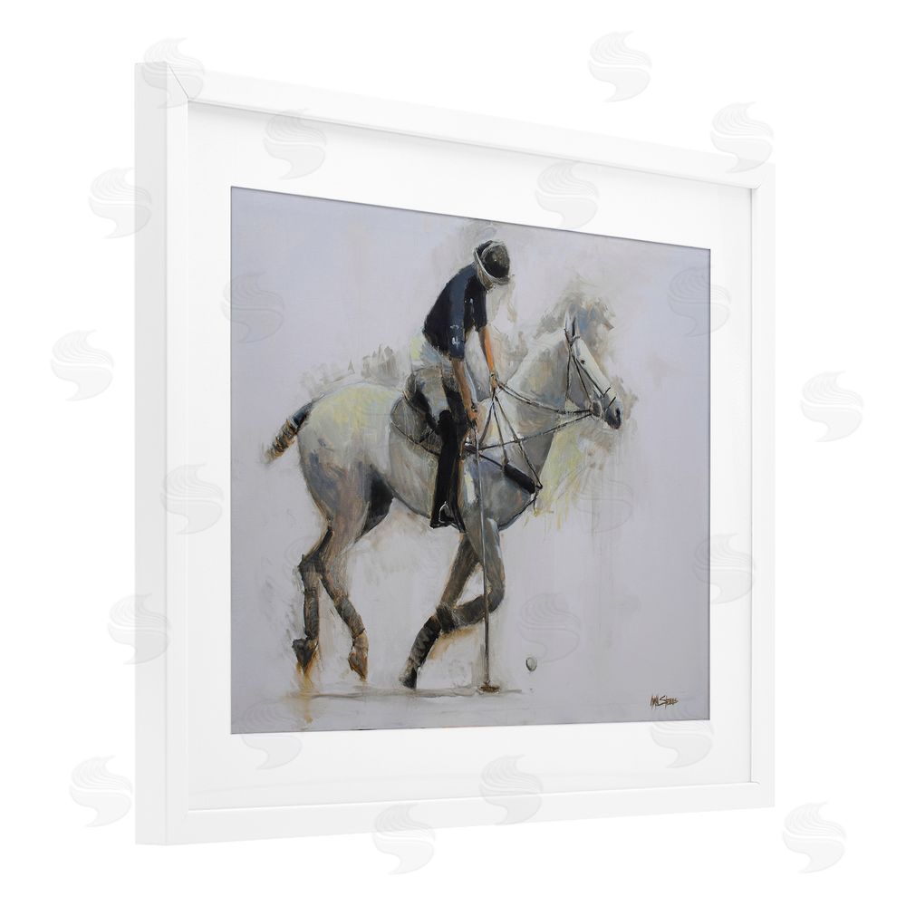Jadei Graphics Polo Rider in Motion White Framed Print Under Glass Wall Art