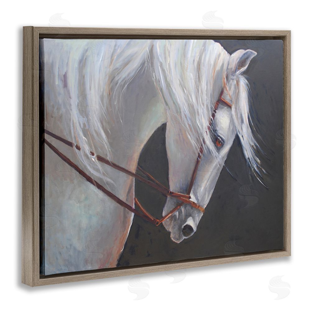 Jadei Graphics Majestic White Mare Brown Floating Frame Canvas Wall Art Print
