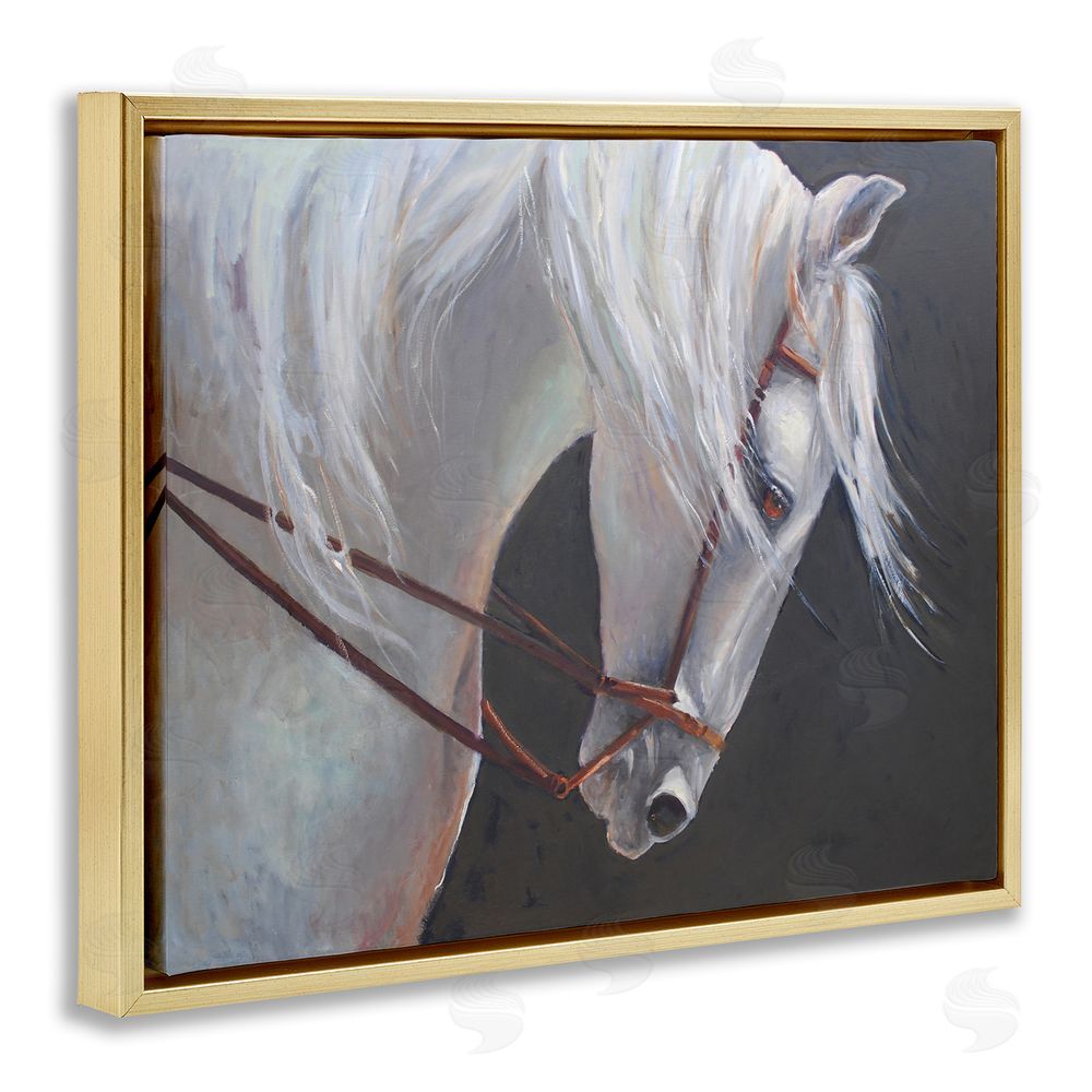 Jadei Graphics Majestic White Mare Gold Floating Frame Canvas Wall Art Print