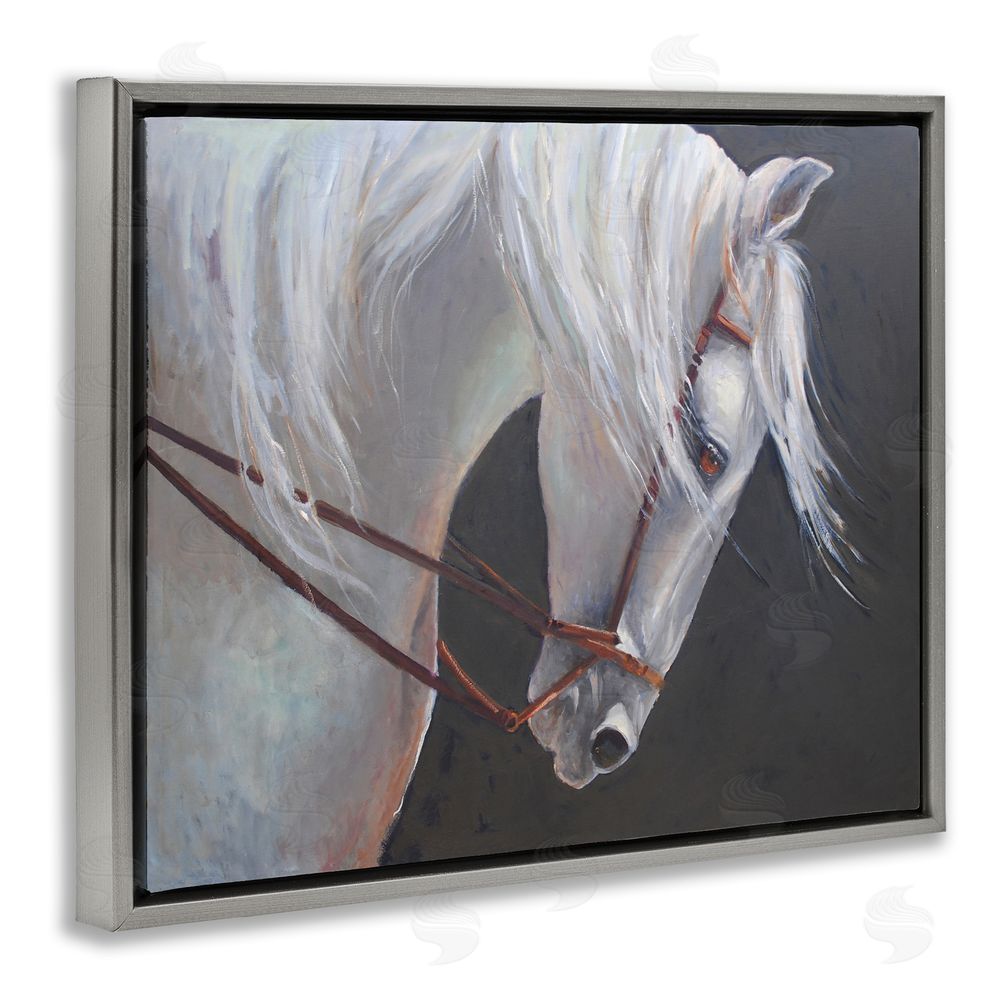 Jadei Graphics Majestic White Mare Gray Floating Frame Canvas Wall Art Print