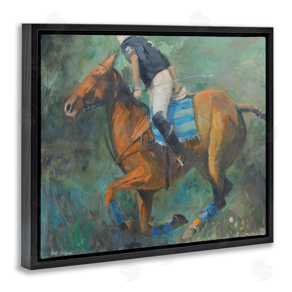 Jadei Graphics Polo Rider in Dynamic Motion Black Floating Frame Canvas Wall Art Print