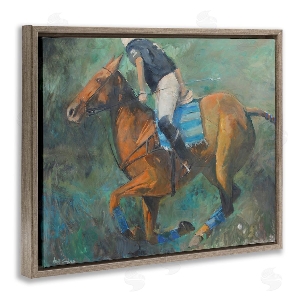 Jadei Graphics Polo Rider in Dynamic Motion Brown Floating Frame Canvas Wall Art Print