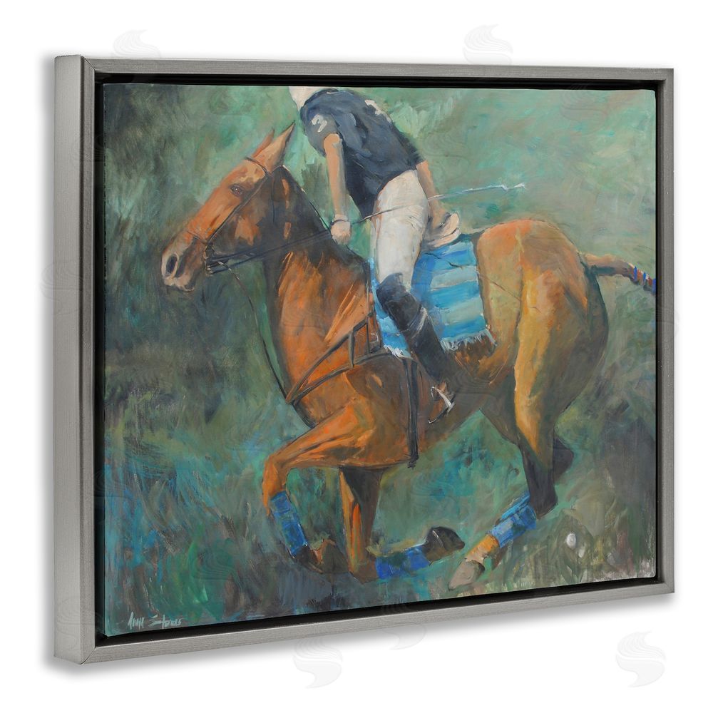 Jadei Graphics Polo Rider in Dynamic Motion Gray Floating Frame Canvas Wall Art Print