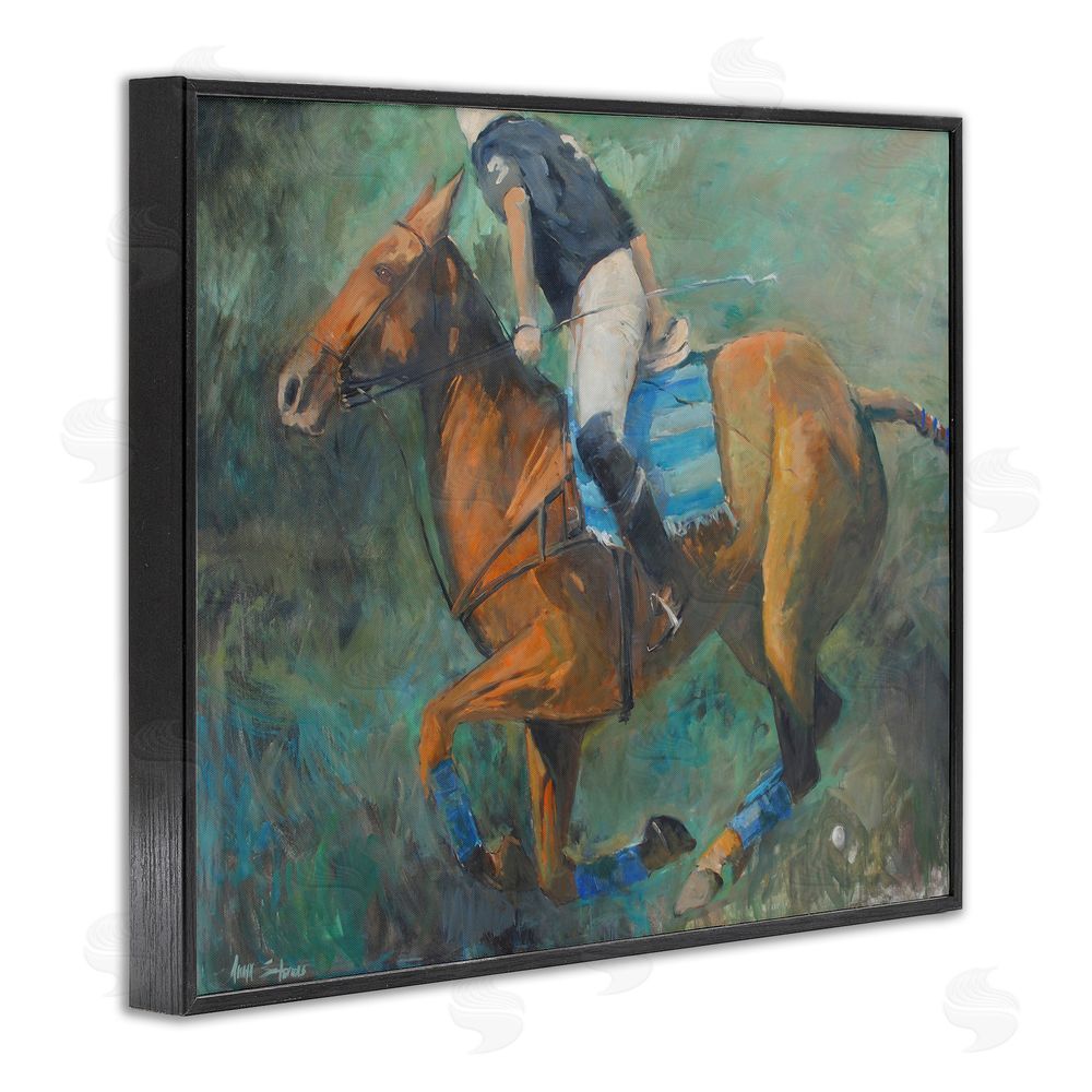 Jadei Graphics Polo Rider in Dynamic Motion Black Framed Giclee Wall Art Print