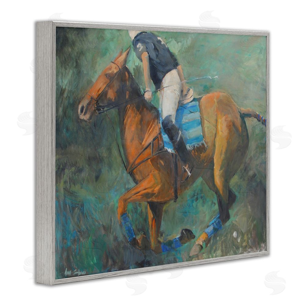 Jadei Graphics Polo Rider in Dynamic Motion Gray Framed Giclee Wall Art Print