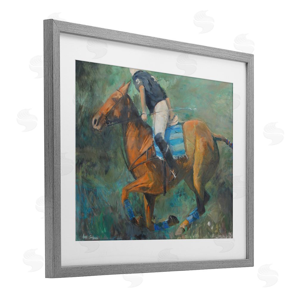Jadei Graphics Polo Rider in Dynamic Motion Gray Framed Print Under Glass Wall Art
