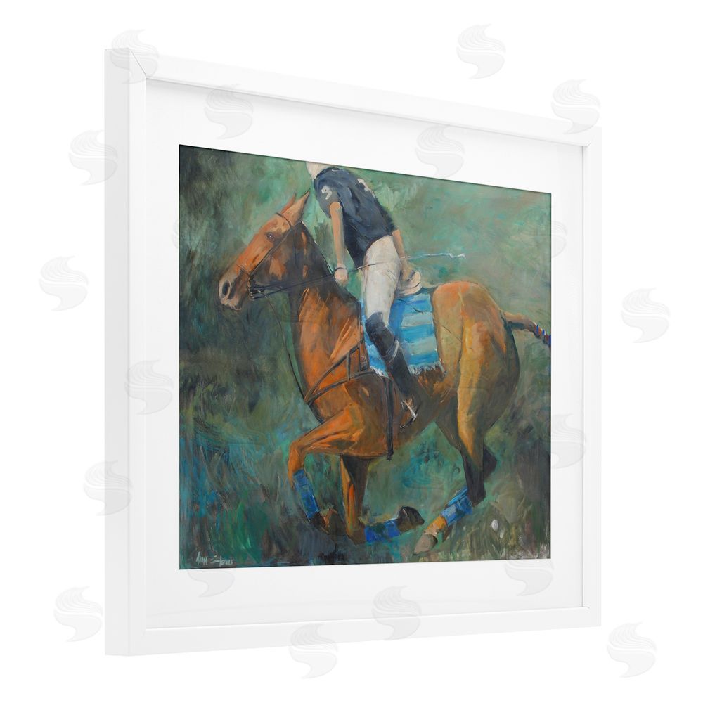 Jadei Graphics Polo Rider in Dynamic Motion White Framed Print Under Glass Wall Art