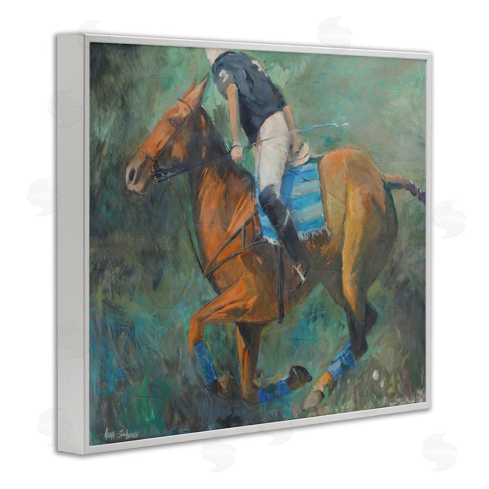 Jadei Graphics Polo Rider in Dynamic Motion White Framed Giclee Wall Art Print