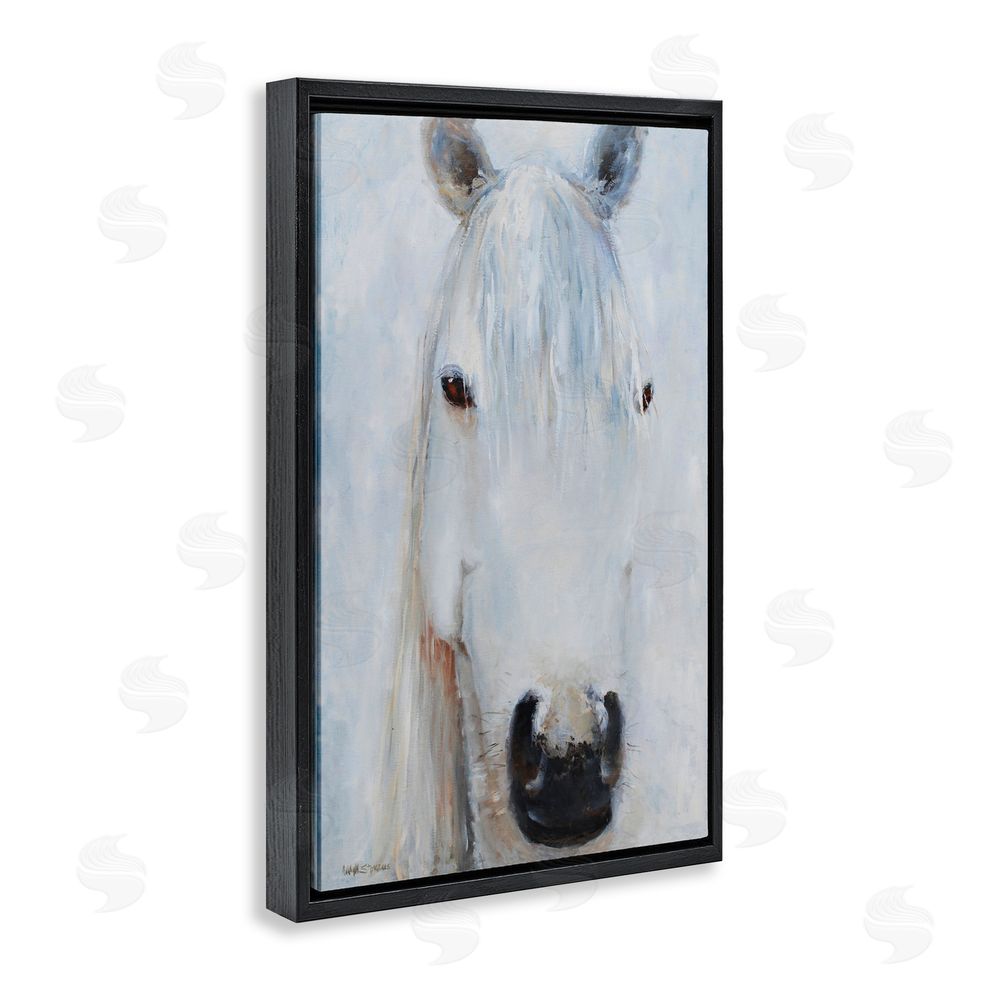 Jadei Graphics Pure White Horse Portrait Black Floating Frame Canvas Wall Art Print