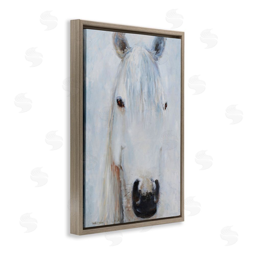 Jadei Graphics Pure White Horse Portrait Brown Floating Frame Canvas Wall Art Print