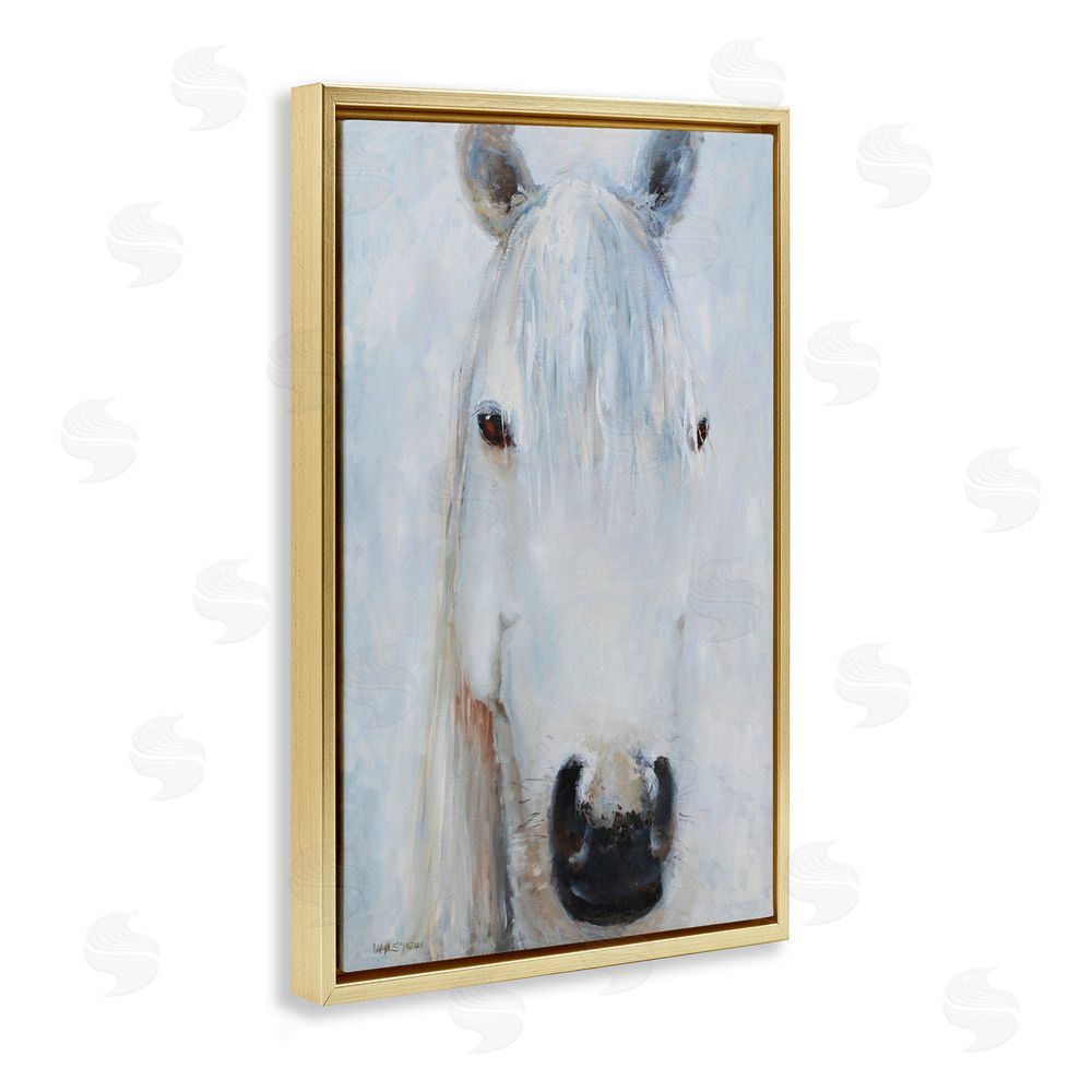 Jadei Graphics Pure White Horse Portrait Gold Floating Frame Canvas Wall Art Print