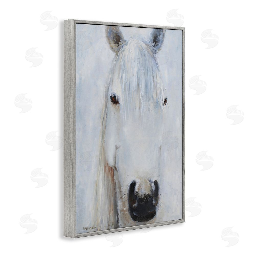 Jadei Graphics Pure White Horse Portrait Gray Framed Giclee Wall Art Print