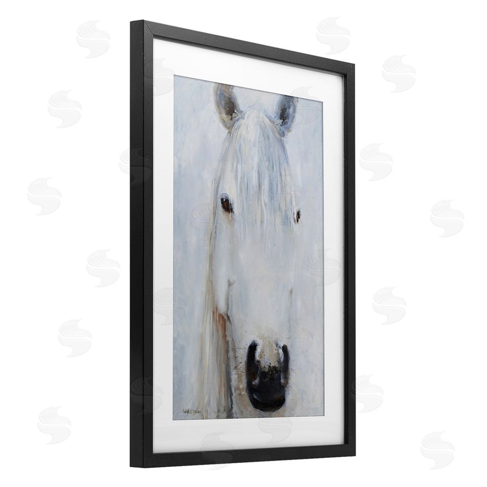 Jadei Graphics Pure White Horse Portrait Black Framed Print Under Glass Wall Art