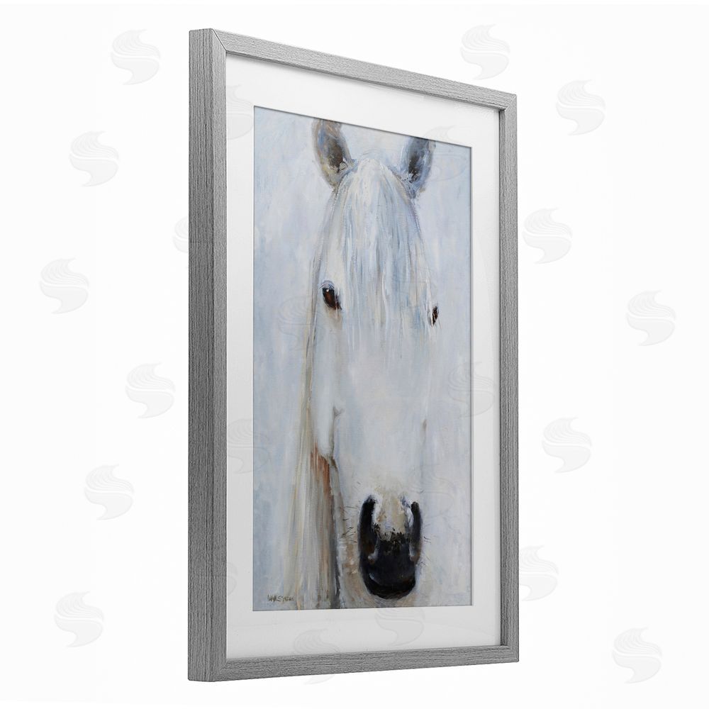 Jadei Graphics Pure White Horse Portrait Gray Framed Print Under Glass Wall Art